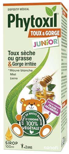 PHYTOXIL JUNIOR Calme la toux sèche et grasse pour enfants 2 ans et plus - Arômes naturels fraise & framboise - Sirop 10