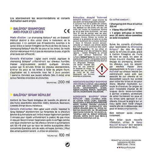 Traitement Pediakid Complet Balépou® Anti-Poux et Lentes Shampooing et Spray Répulsif 300ml