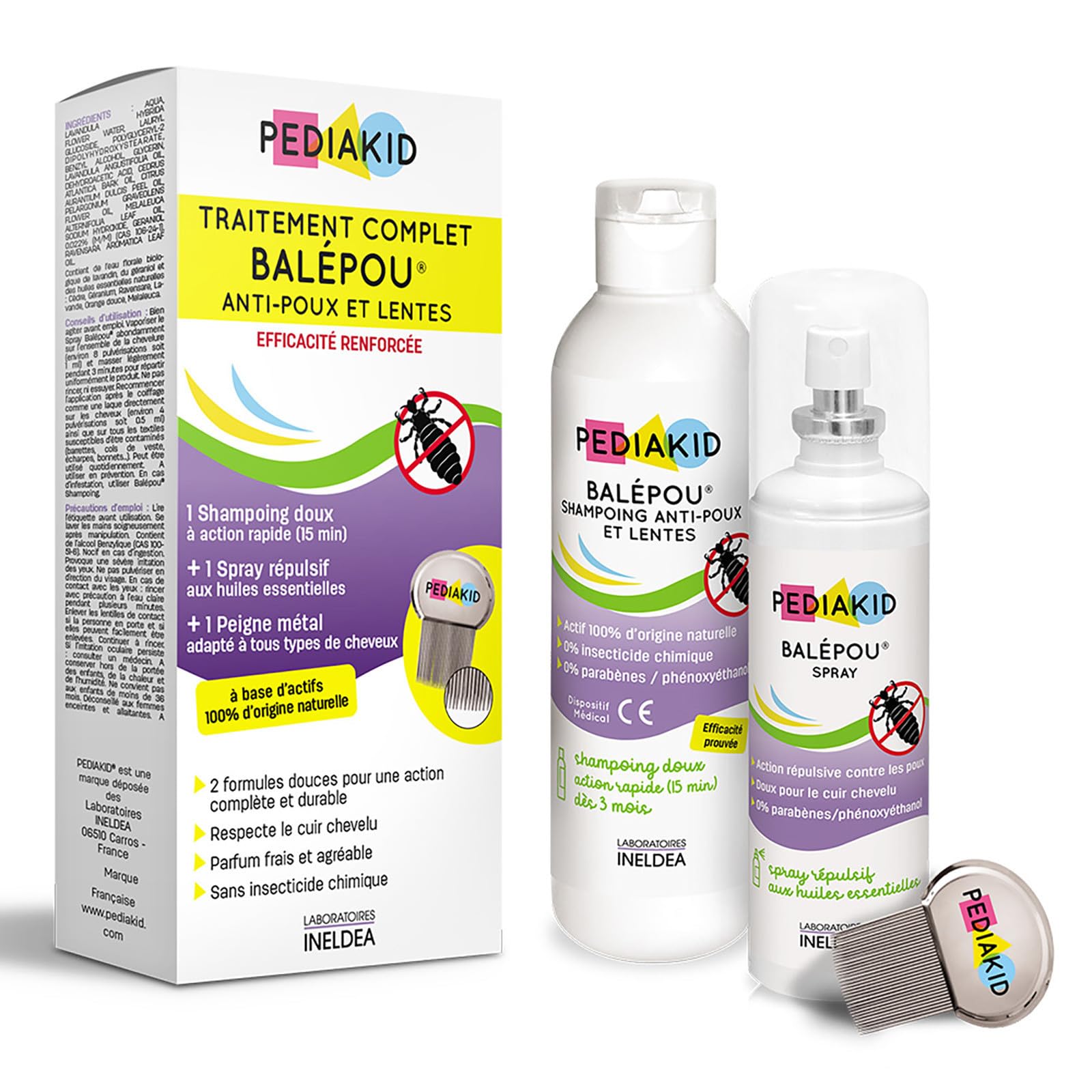 Traitement Pediakid Complet Balépou® Anti-Poux et Lentes Shampooing et Spray Répulsif 300ml