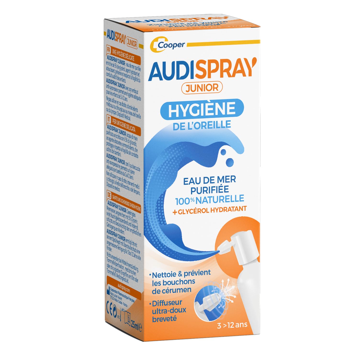 AUDISPRAY Junior - Spray auriculaire hygiénique pour enfants - Prévoit l'accumulation de cérumen - 25 mL - De 3 à 12 ans