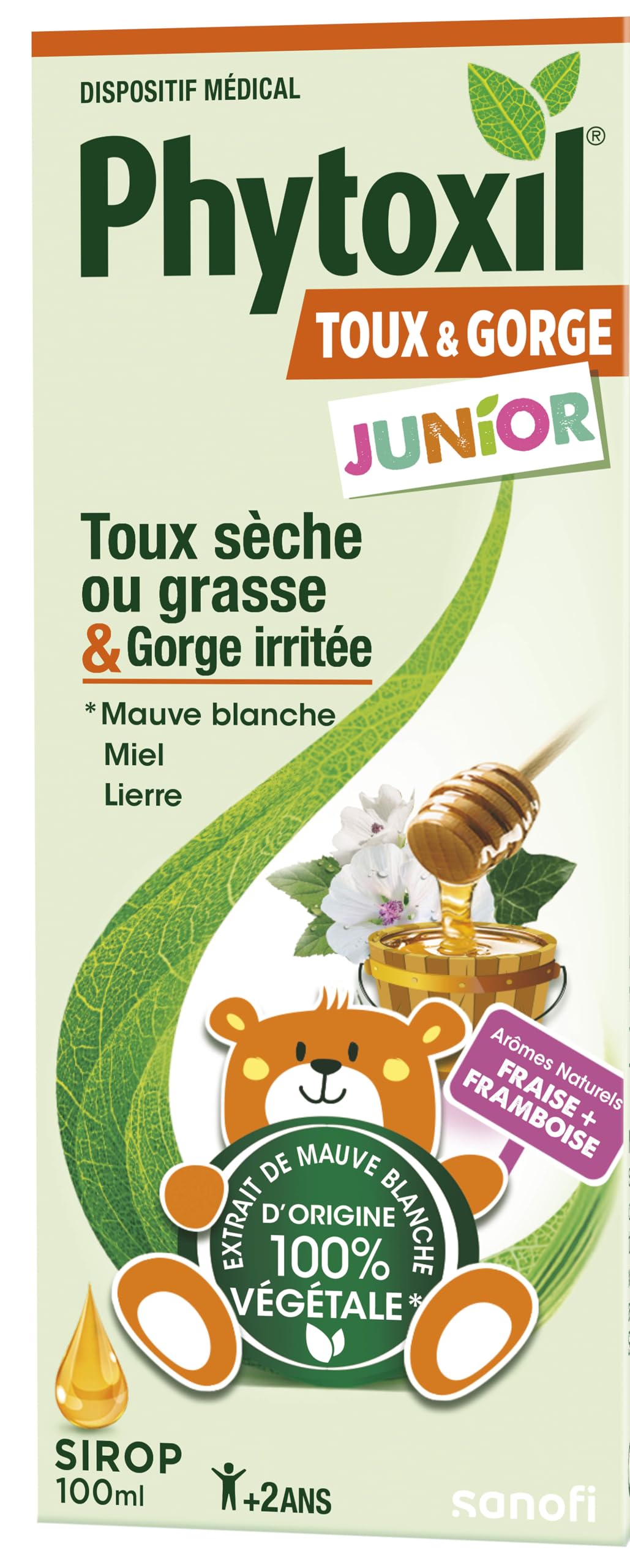 PHYTOXIL JUNIOR Calme la toux sèche et grasse pour enfants 2 ans et plus - Arômes naturels fraise & framboise - Sirop 10