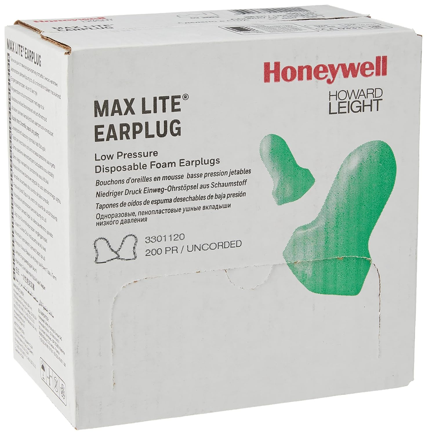 Honeywell Howard Leight Bouchons d'oreille Max Lite à usage unique, SNR 34 (200 paires individuelles)